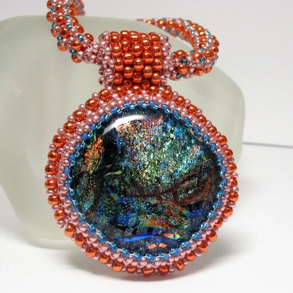 Handwoven Dichroic glass pendant with necklace